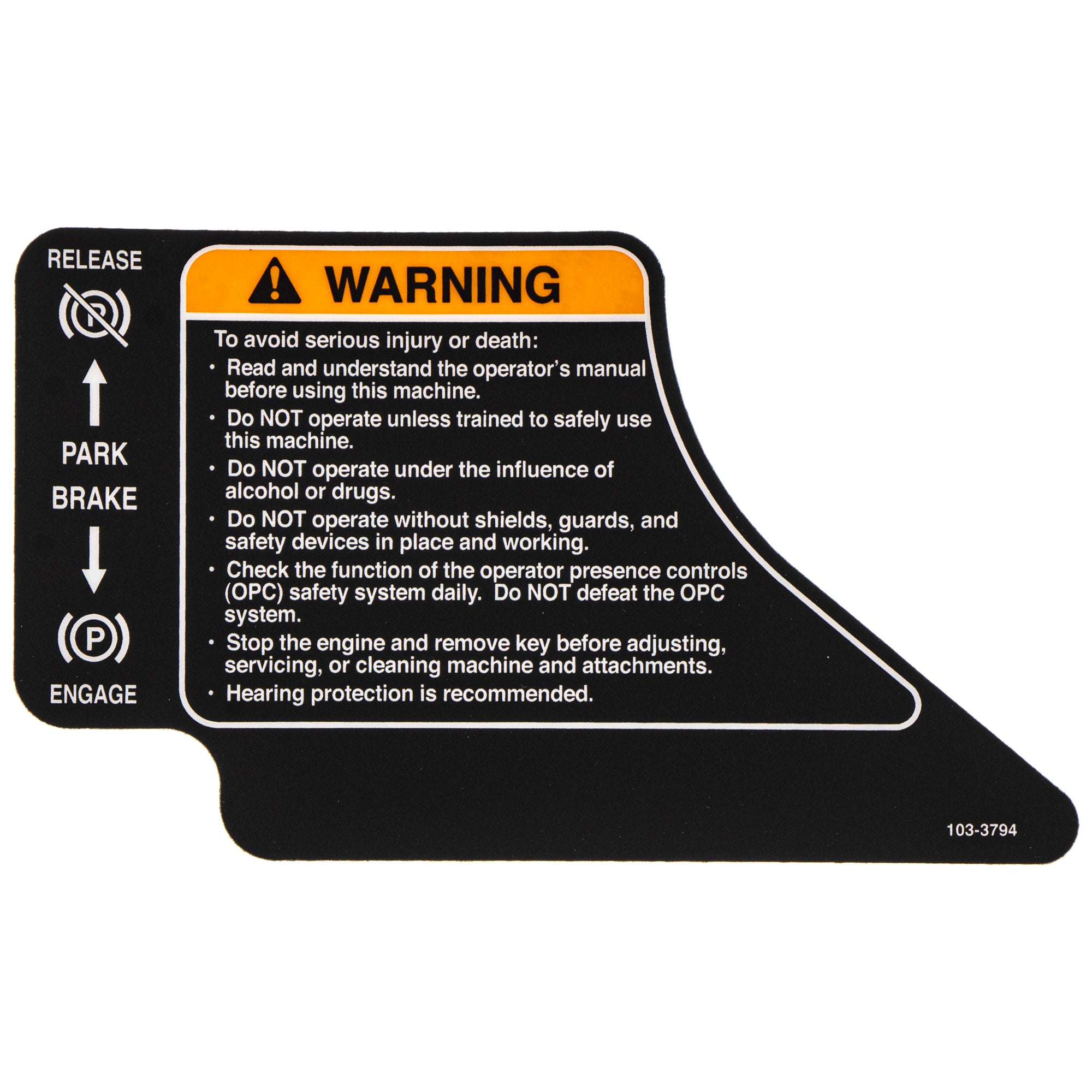 Exmark 103-3794 Parking Brake Decal