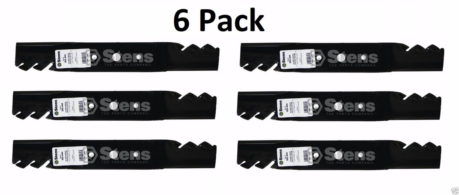 6 Pack Stens 302-444 Toothed Mower Blade for John Deere GX20250 L120 L130 48″