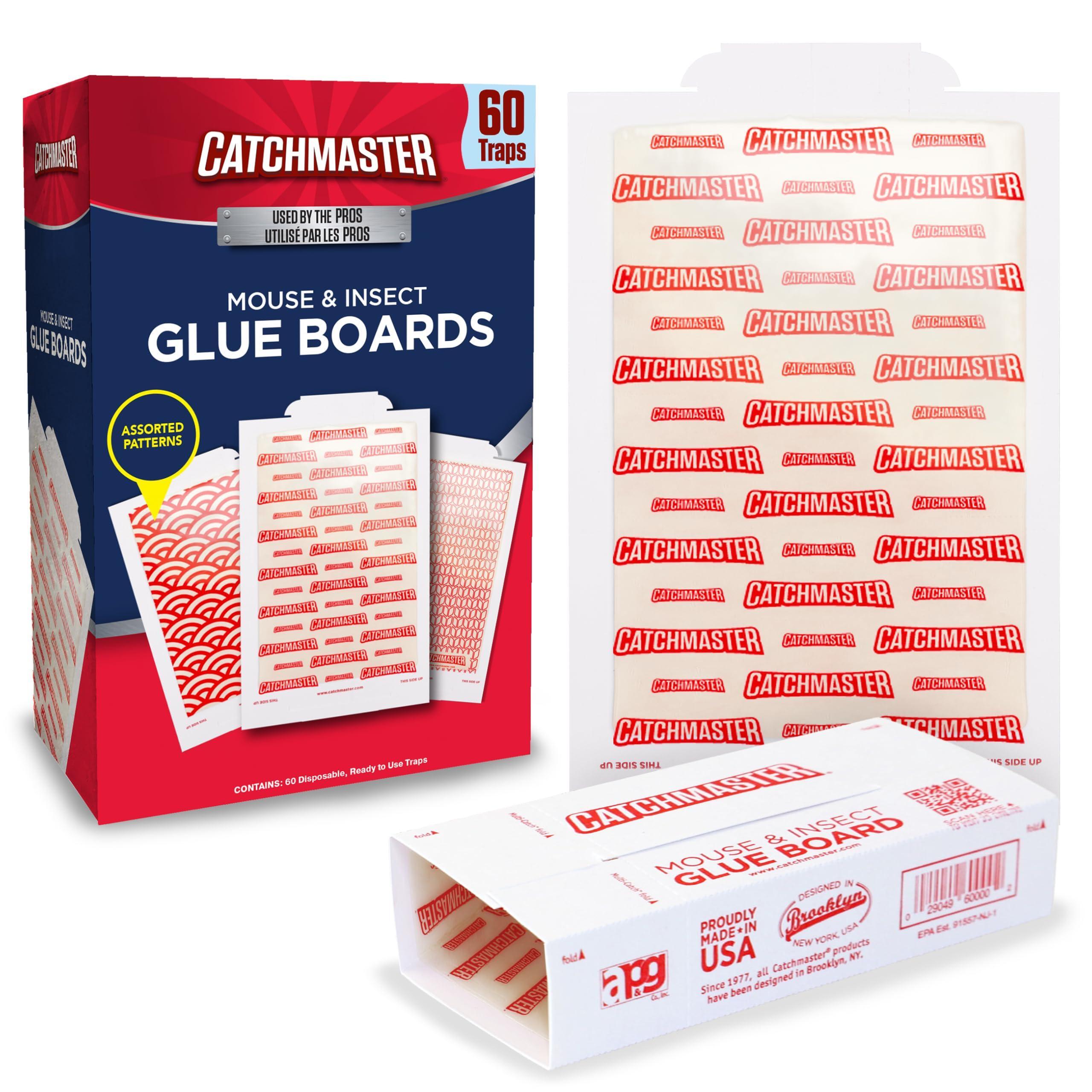 Catchmaster Pro Strength Mouse & Insect Glue Boards 60pk Traps Indoor for Home, Adhesive Bug Catcher, Rat & Rodent Sticky Trap, Non Toxic Bulk Pre-Baited Glue Traps, Pet Safe House Pest Control