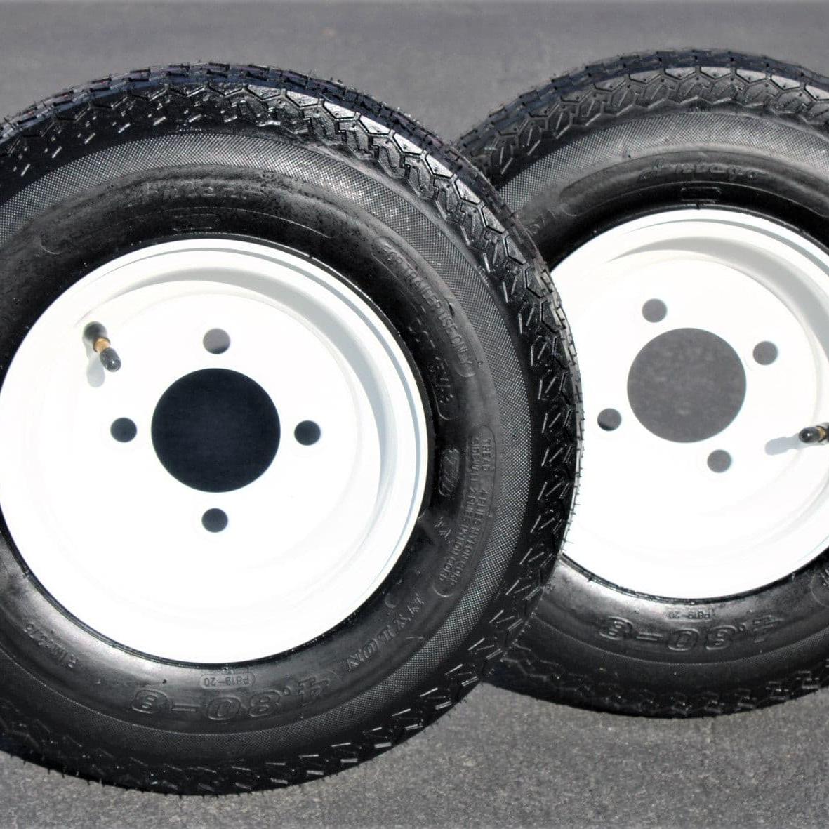 2-Pack Antego Trailer Tire On Rim 480-8 4.80-8 Load C 4 Lug White Wheel