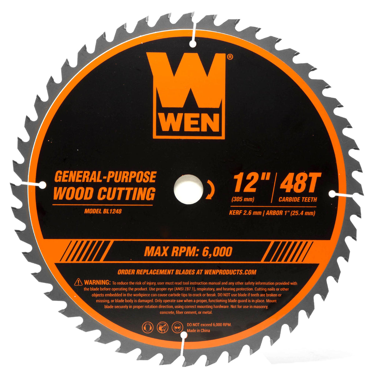 WEN BL1248 12-Inch 48-Tooth Carbide-Tipped Professional Woodworking Saw Blade for Miter Saws and Table Saws