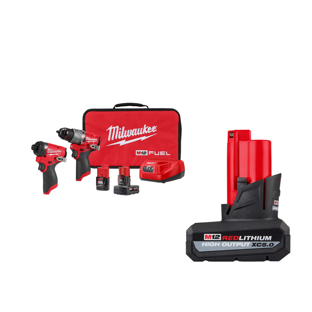 Milwaukee 3497-22X5 M12 FUEL 12V 2-Tool Cordless Combo Kit w/ 5AH Battery