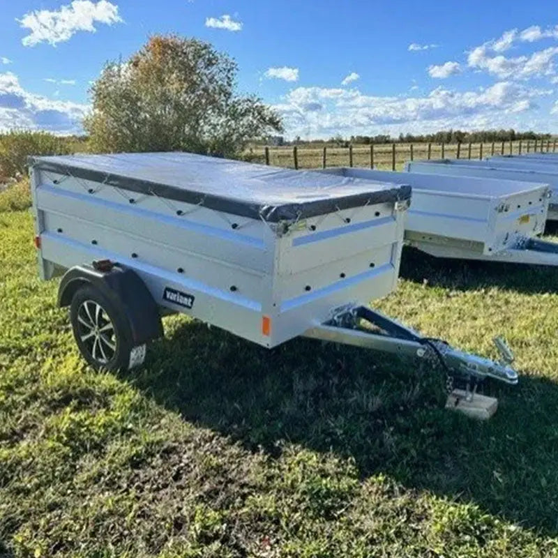 Variant 7' Heavy Duty Utility Tilt Trailer with Extended Solid Sides & Tarp Cover, Removable Tailgate, 4.2'x7' Tilt Bed, MFR #: S205Tilt, Made in Canada TMG-VT2418