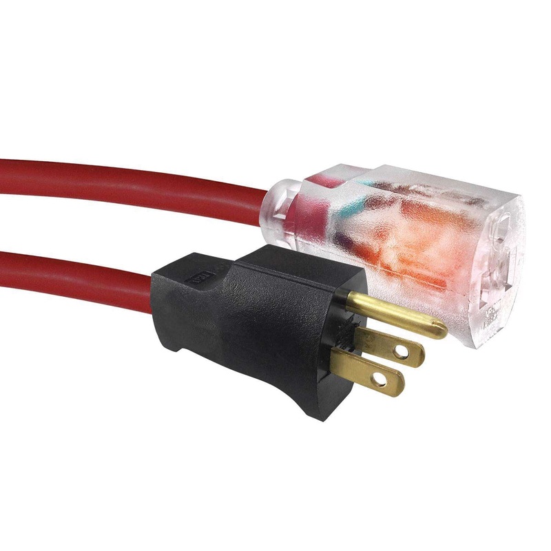 ACE OU143SJTW025RED Extension Cord, 120 V, 3-Conductor, SJTW Conductor, 14 AWG Conductor, 25 ft L