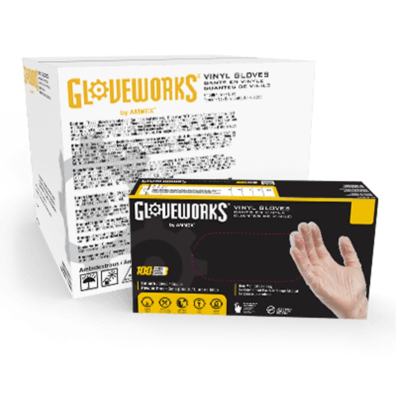 Ammex Gloveworks Clear Vinyl PF Ind Extra Large Gloves
