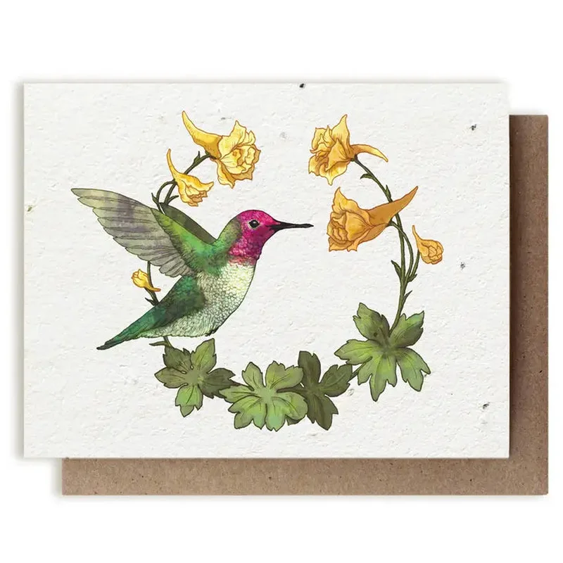 Anna’s Hummingbird & Yellow Larkspur Plantable Herb Card