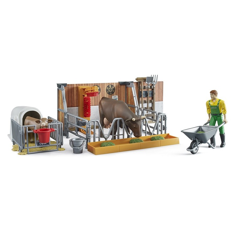 B62611 Bruder BWorld Cow and Calf Barn with Farmer