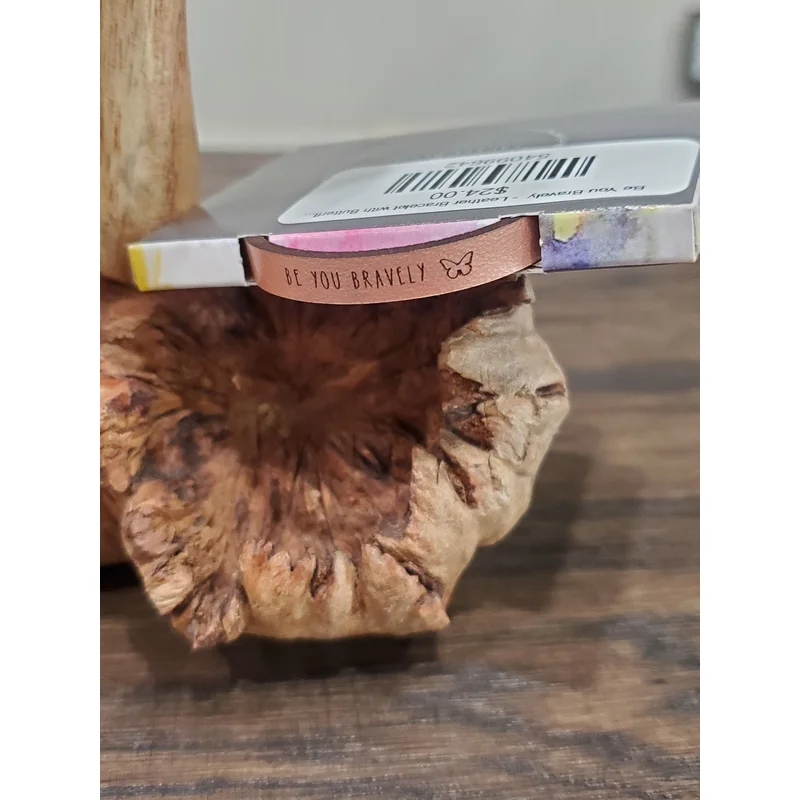 Be You Bravely– Leather Bracelet with Butterfly Rose Gold