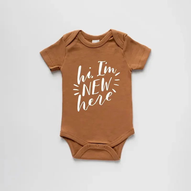 Camel Organic Hi I’m New Here Baby Bodysuit