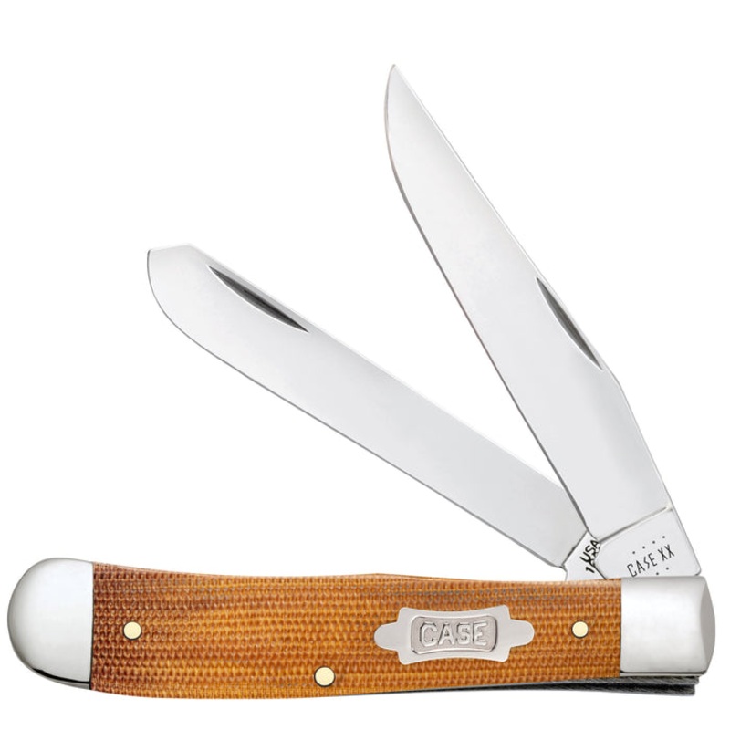 Case Natural Canvas Micarta Trapper (Natural Canvas Micarta – Block Bowtie Shield)