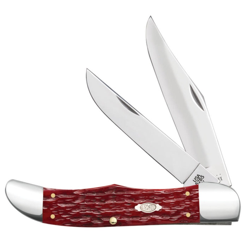 Case Peach Seed Jig Dark Red Bone CS Folding Hunter with Sheath (Dark Red Bone)