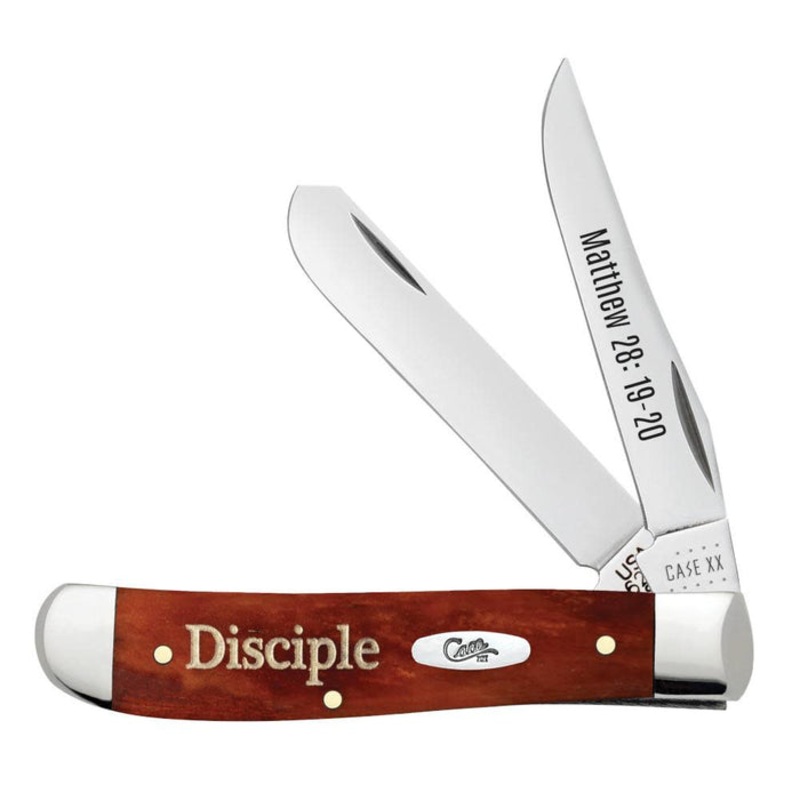 Case Religious Sayings Matthew 28: 19-20 Embellished Smooth Chestnut Bone Mini Trapper (Chestnut Bone – Disciple)