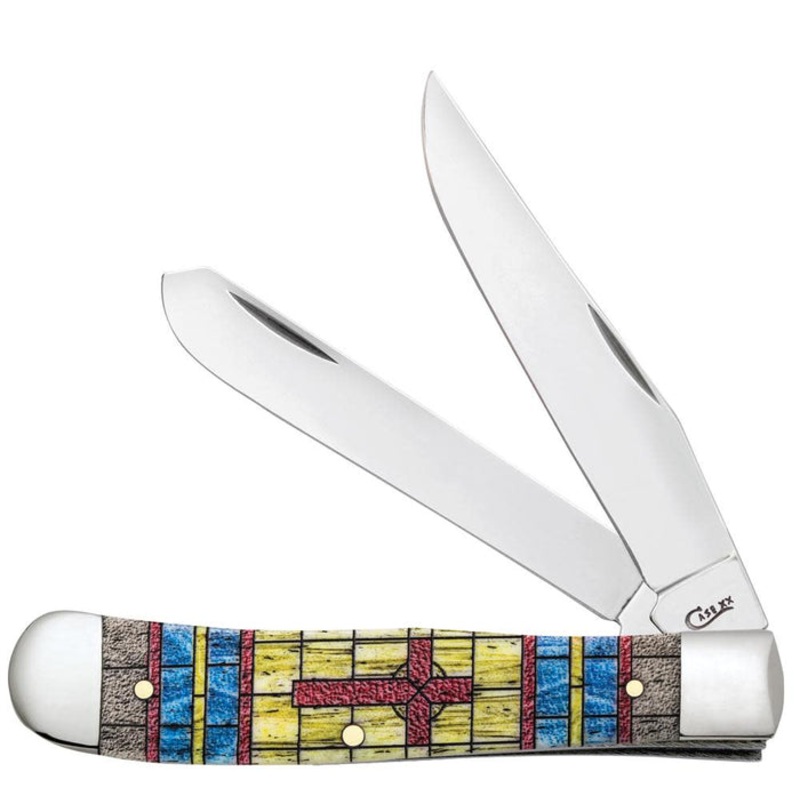Case Smooth Natural Bone Stained Glass Trapper Cross in Jewel Box (Natural Bone – Cross)