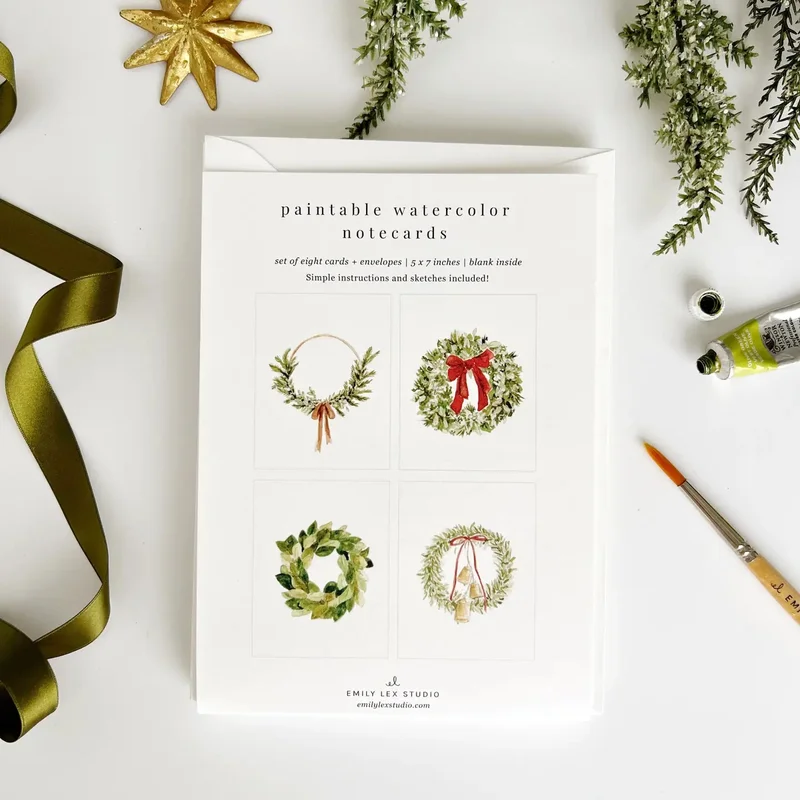 Christmas Wreaths Paintable Notecard