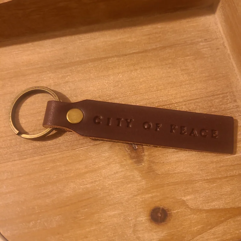 “City of Peace” Salem Custom Stamped Leather Keychain