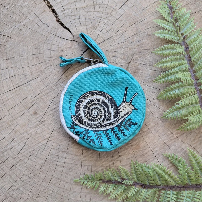 Coin Pouch | Snail – Teal Zipper Bag with Waterproof Lining