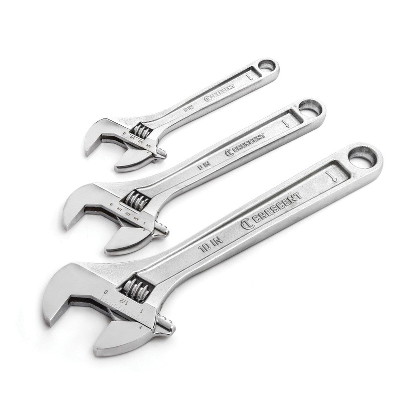 CRESCENT AC3PC Adjustable Wrench Set, System of Measurement: Imperial, Metric, 3 -Piece, Alloy Steel, Satin Chrome