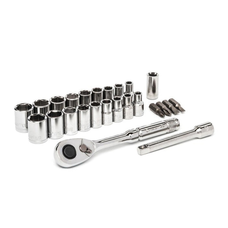 CRESCENT CSWS1C Mechanic’s Tool Set, 1/4 in Drive, System of Measurement: Imperial, Metric, 6 -Point, 25 -Piece