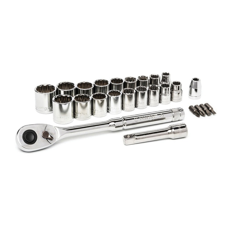 CRESCENT CSWS7C Mechanic’s Tool Set, 3/8 in Drive, System of Measurement: Imperial, Metric, 12 -Point, 25 -Piece