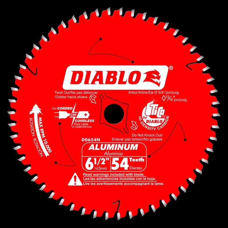 DIABLO D0654N Saw Blade, 6-1/2 in Dia, TCG Teeth, 54-Teeth, 5/8 in Arbor, 10000 rpm Max Speed, Carbide Cutting Edge