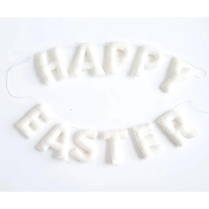 Happy Easter Homemade Felt Garland – White