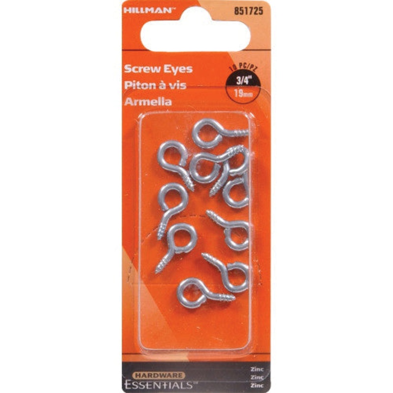 HARDWARE ESSENTIALS 851725 Eye Screw, Imperial, 0.106 in Eye ID, 3/4 in L, Steel, Zinc-Plated