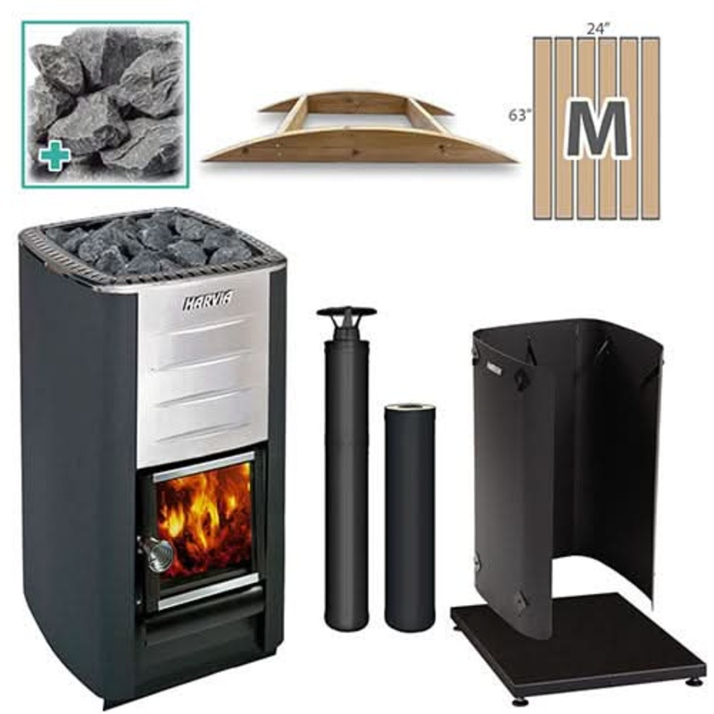 Harvia M3 BK MD FLK Pkg - Wood-Burning Sauna Stove Package, 16.5kW