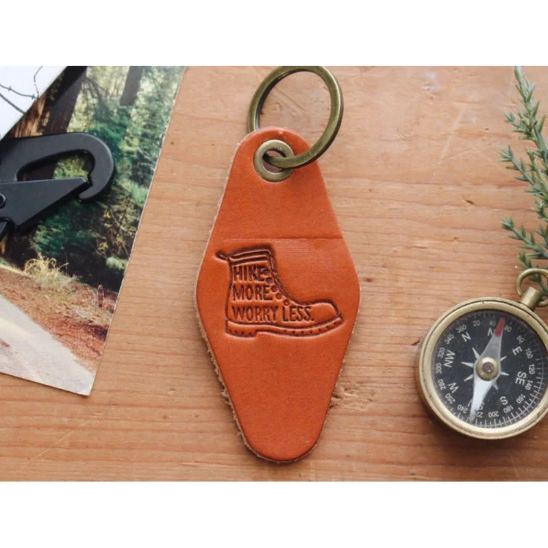 Hike More Worry Less Leather Keychain