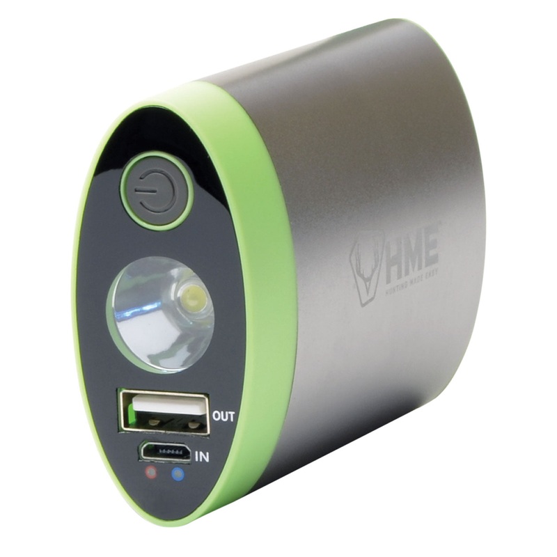 HME HW Hand Warmerwith Light ABS Plastic Sliver w/Green Accent Rechargeable Lithium Ion
