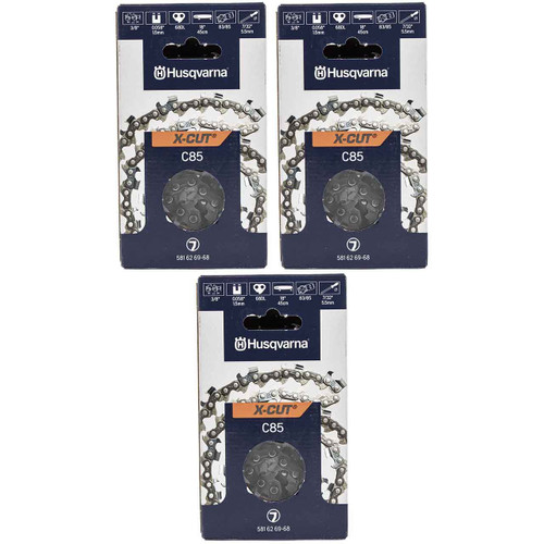 HUSQVARNA Chains - X -CUT C85 ,18"BAR, 68 DRIVE LINKS, .058"GAUGE, 3/8"- 3 PACK