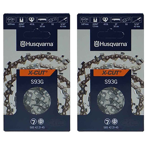 HUSQVARNA Chains - X -CUT S93G ,12"BAR, 45 DRIVE LINKS, .050"GAUGE, 3/8"- 2 PACK