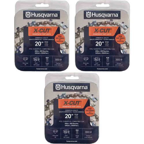 HUSQVARNA Chains - X -CUT SP33G ,20"BAR, 80 DRIVE LINKS, .050"GAUGE, .325"- 3 PACK