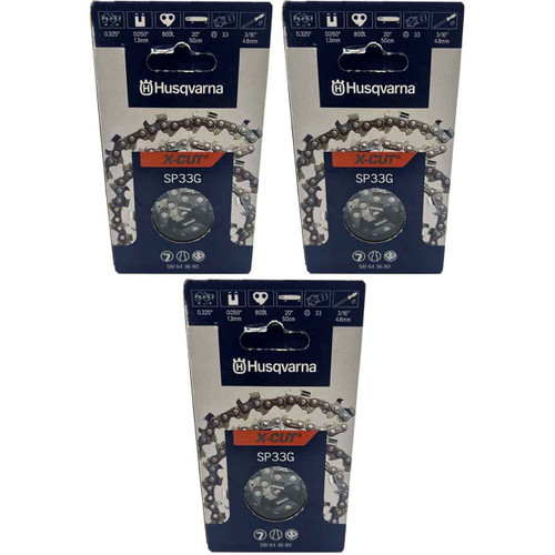 HUSQVARNA Chains - X -CUT SP33G ,20"BAR, 80 DRIVE LINKS, .050"GAUGE, .325" PITCH - 3 PACK
