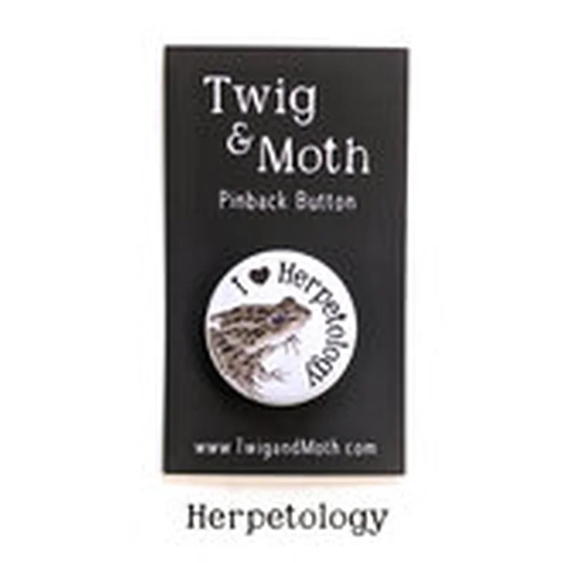 I Love Herpetology Pinback Button (Twig & Moth)
