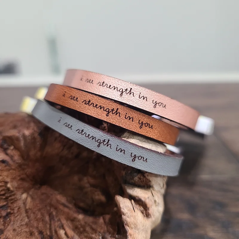 I See Strength in You – Brown, Rose Gold or Grey Leather Bracelet