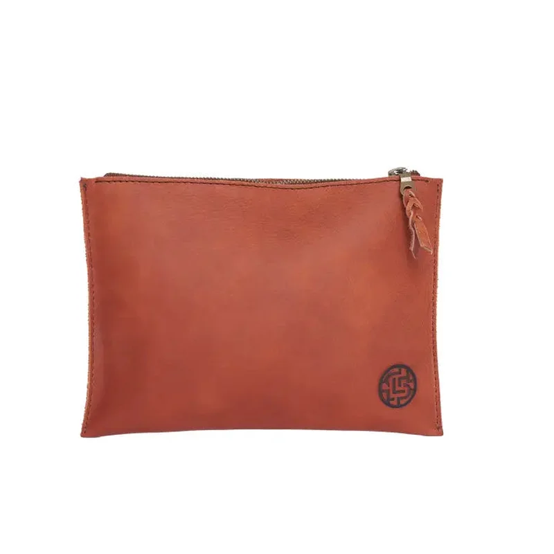 Leather Flat Zippered Pouch