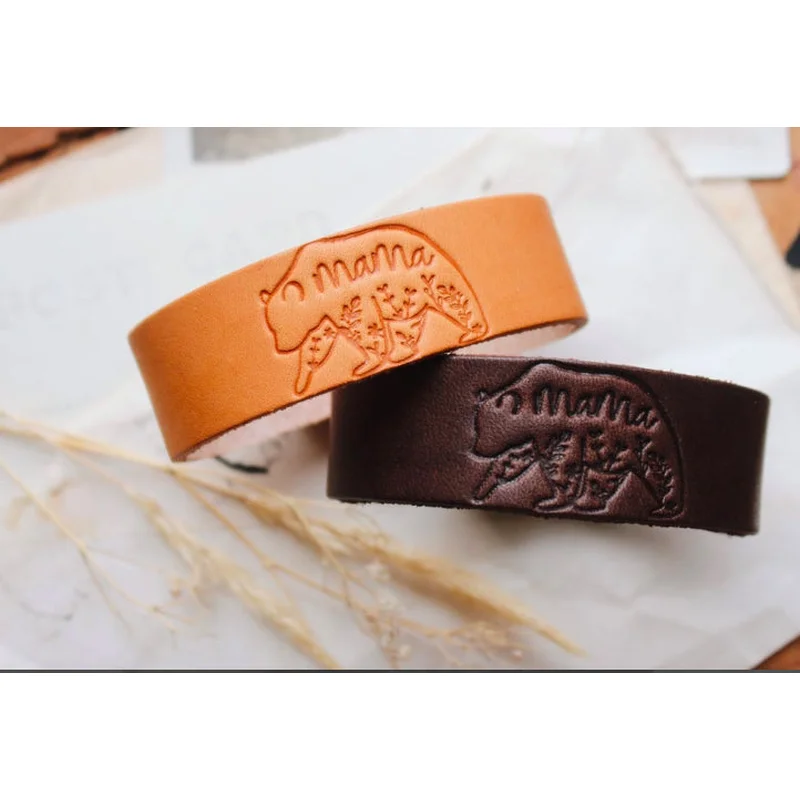 Mama Bear Stamped Leather Cuff Bracelet