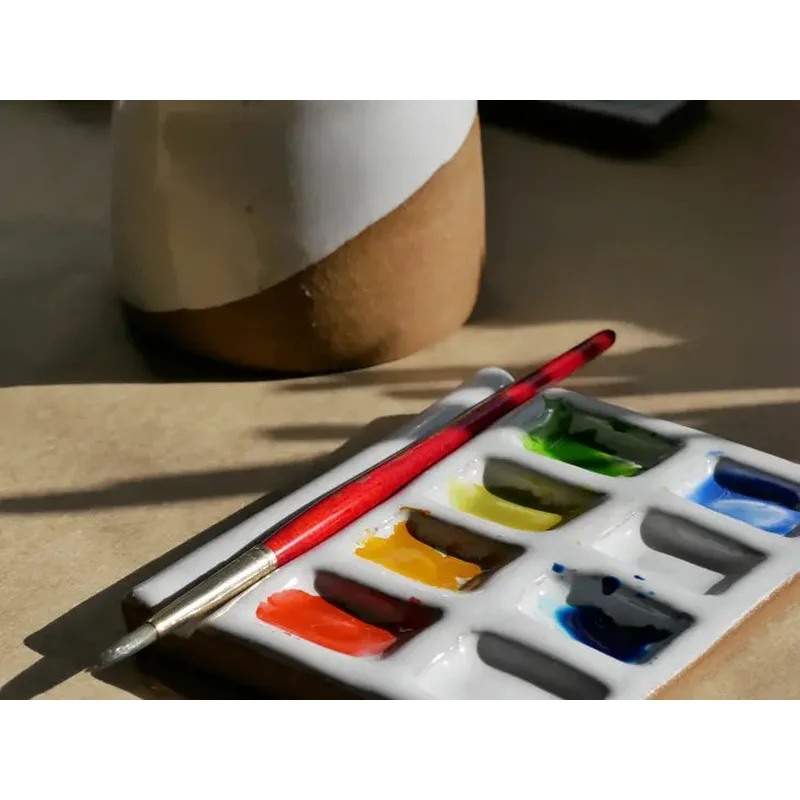 Medium 8-Pan Ceramic Watercolor Artist Paint Palette – Handmade