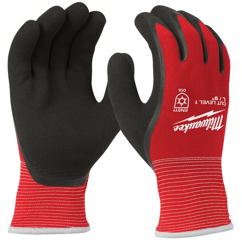 Milwaukee 48-22-8913 Winter Dipped Gloves, XL, Nylon Glove, Black/Red Glove, Elasticated Knit Cuff