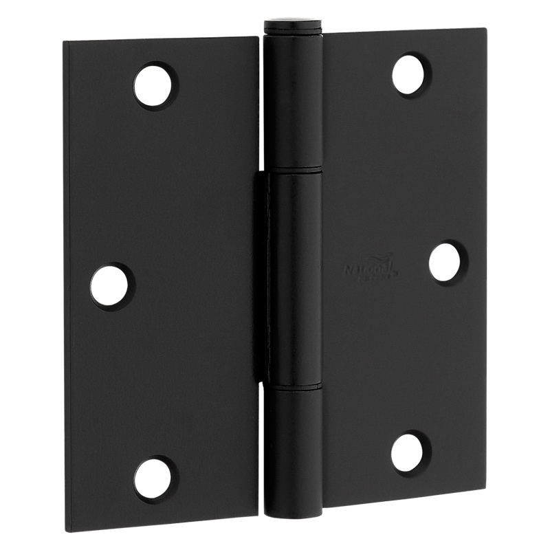 National Hardware Squeak Guard Door Hinges Square Corner 3.5, Matte Black