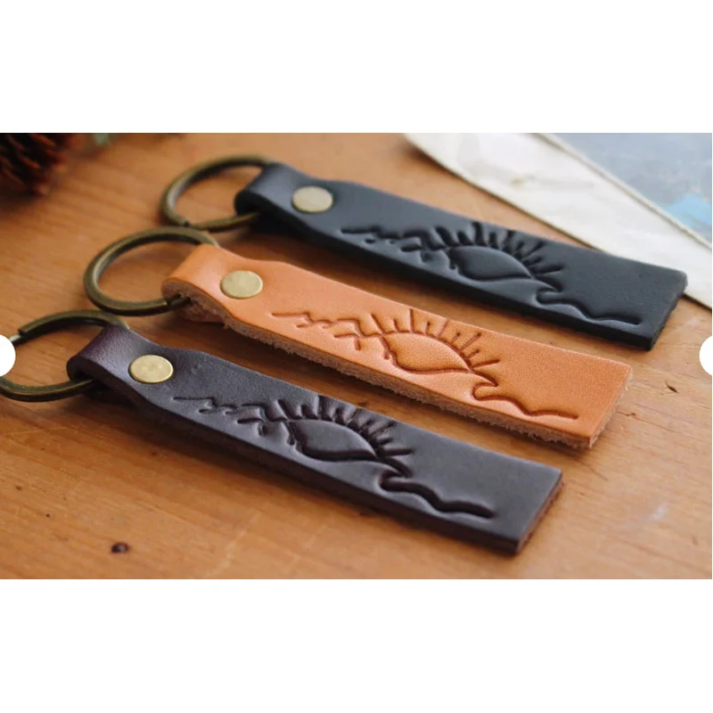 Nature Trio Rectangle Leather Tag Keychain