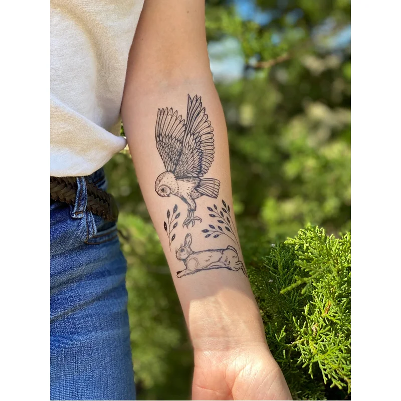 Owl & Rabbit Temporary Tattoo