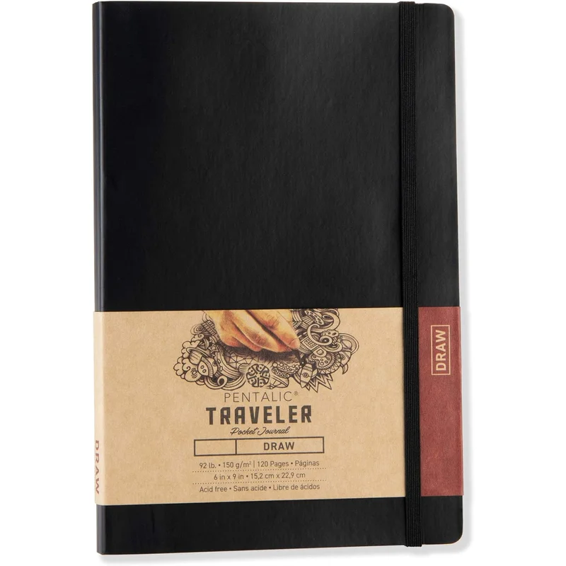 Pentalic Traveler Pocket Journal: Draw – Black, 6×9 or 9×12