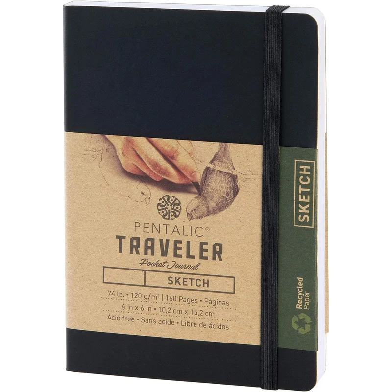 Pentalic Traveler Pocket Journal: Sketch – Black, 4×6, 6×8, 8×10