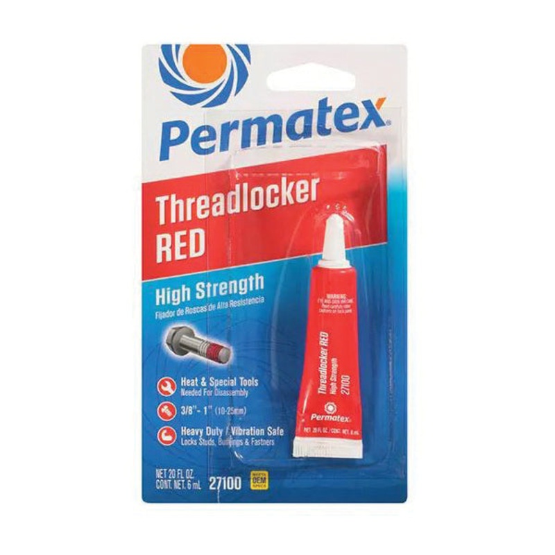 Permatex 27100 Threadlocker, Liquid, Red, Mild, 6 mL, Tube