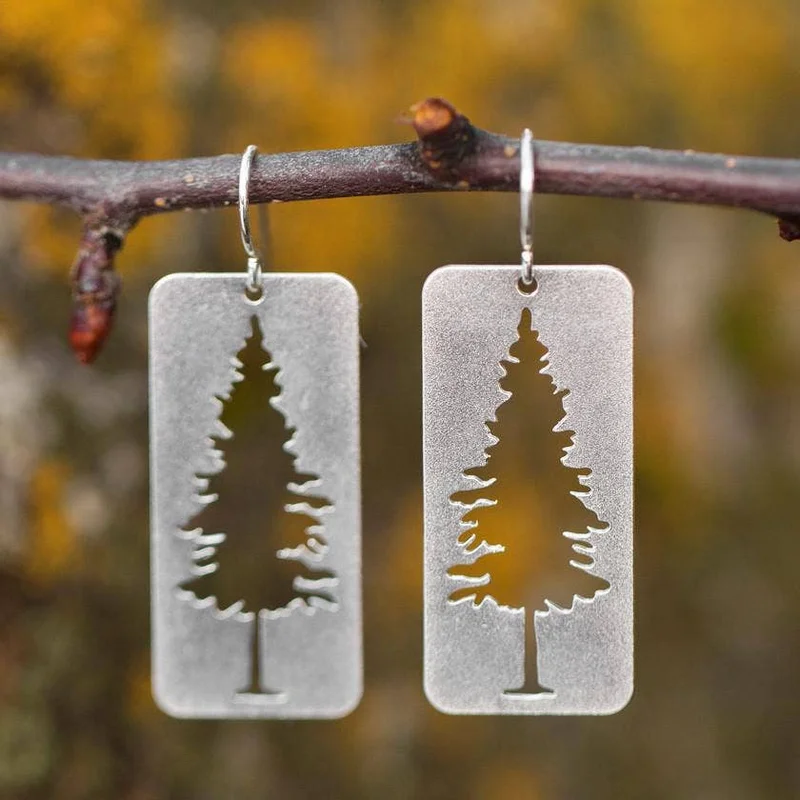 Pine Tree Silhouette Earrings – Silver