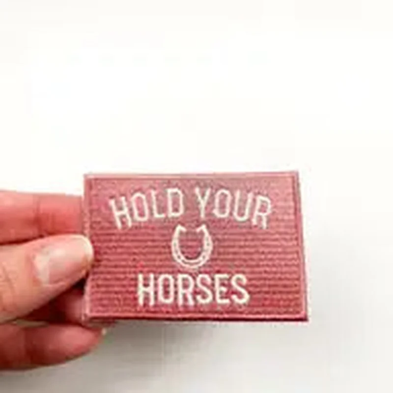 Pink and White Hold Your Horses Iron On Patch