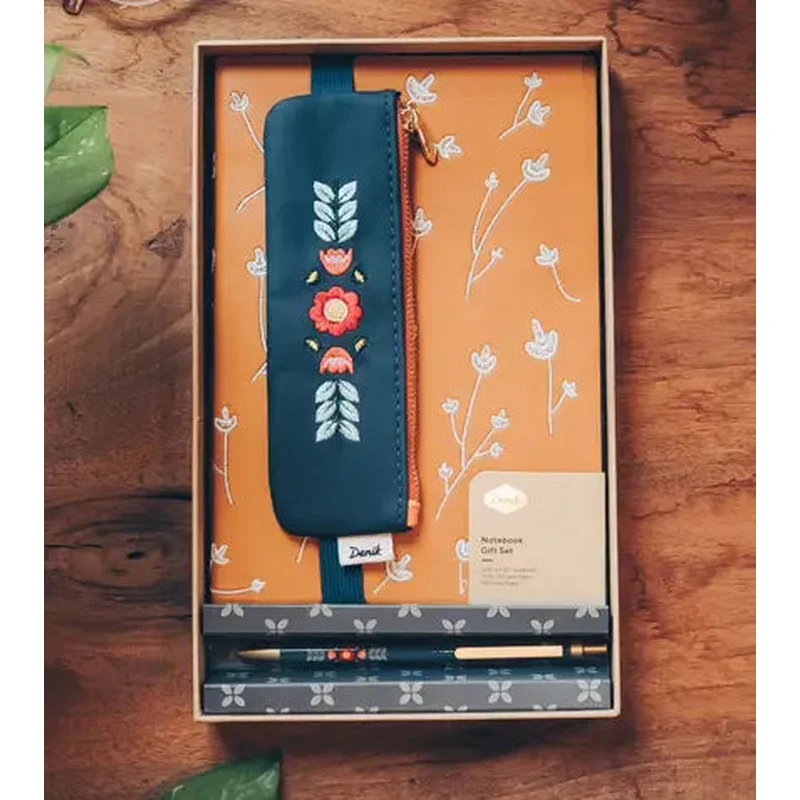 Samantha and Evelynn Embroidered Journal, Notebook Pouch and Pen Gift Set