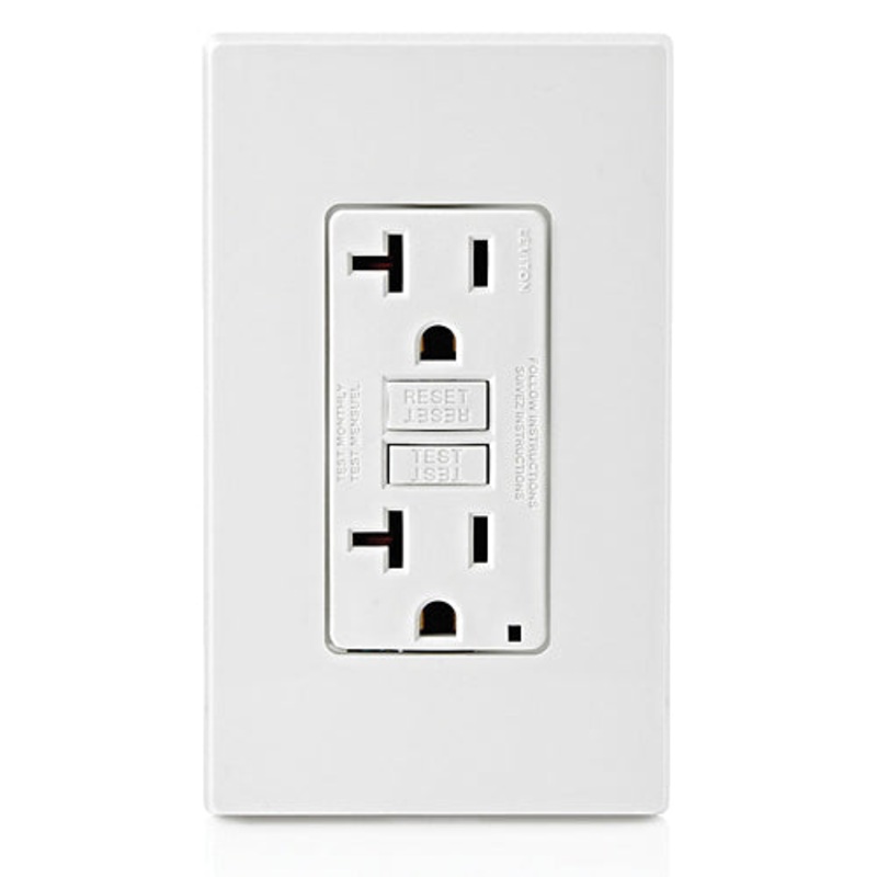 SmartlockPro GFNT2-0KW Self-Test Slim GFCI Outlet with LED Indicator Light, 125 VAC, 20 A, 2-Pole, 3 -Wire, White