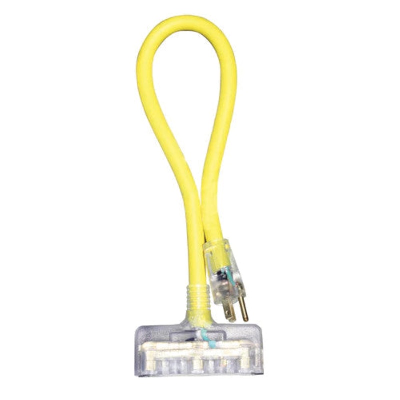Voltec 04-00090 Heavy-Duty Adapter, 2 ft OAL, 15 A, 12 AWG Wire, NEMA 5-15, Locking Plug, 3-Outlet, Yellow